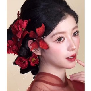 1 bộ mũ cô dâu màu đỏ, phụ kiện ảnh