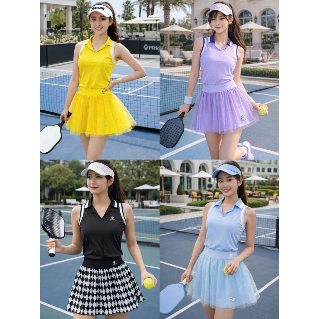 [PICKLEBALL QC1] Set thể thao Pompeche , áo lulu kết hơp Chân váy xoè tutu tập pickleball, tennis, gofl