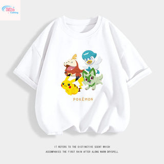 Áo thun casual dễ thương và vui nhộn dành cho bé trai với hình ảnh Pokémon Pikachu và các Pokémon khác.