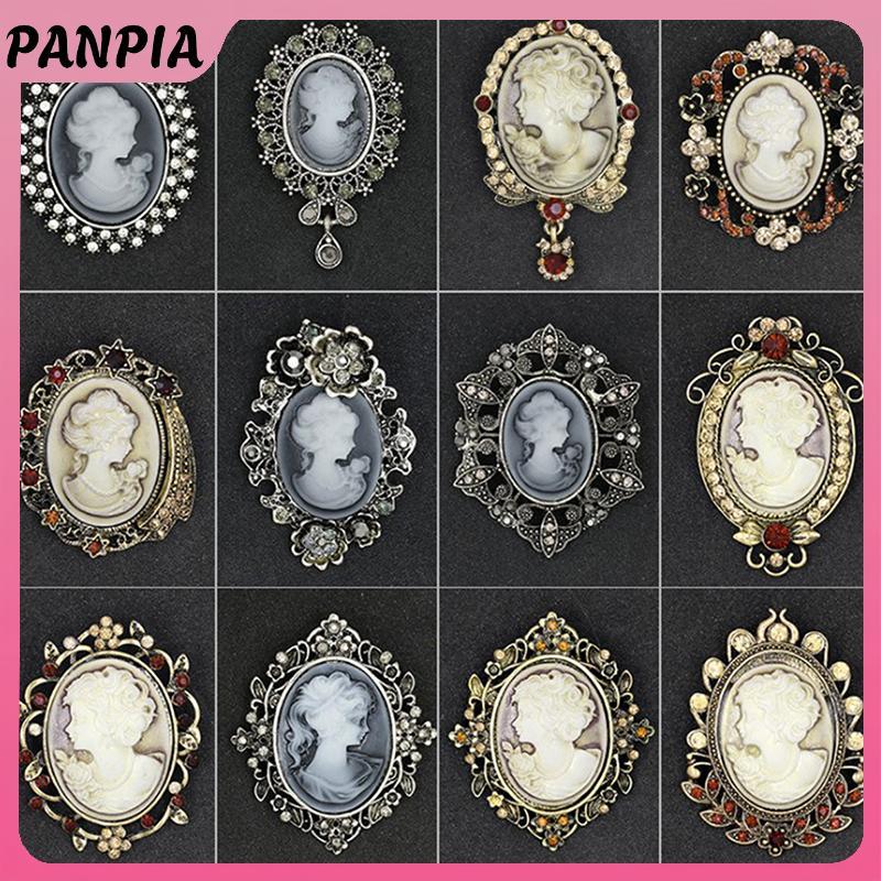 PNPIA- Kim Cương Giả Pha Lê Cameo Vintage Trâm Cài Nữ Hoàng Cameo Vẻ Đẹp