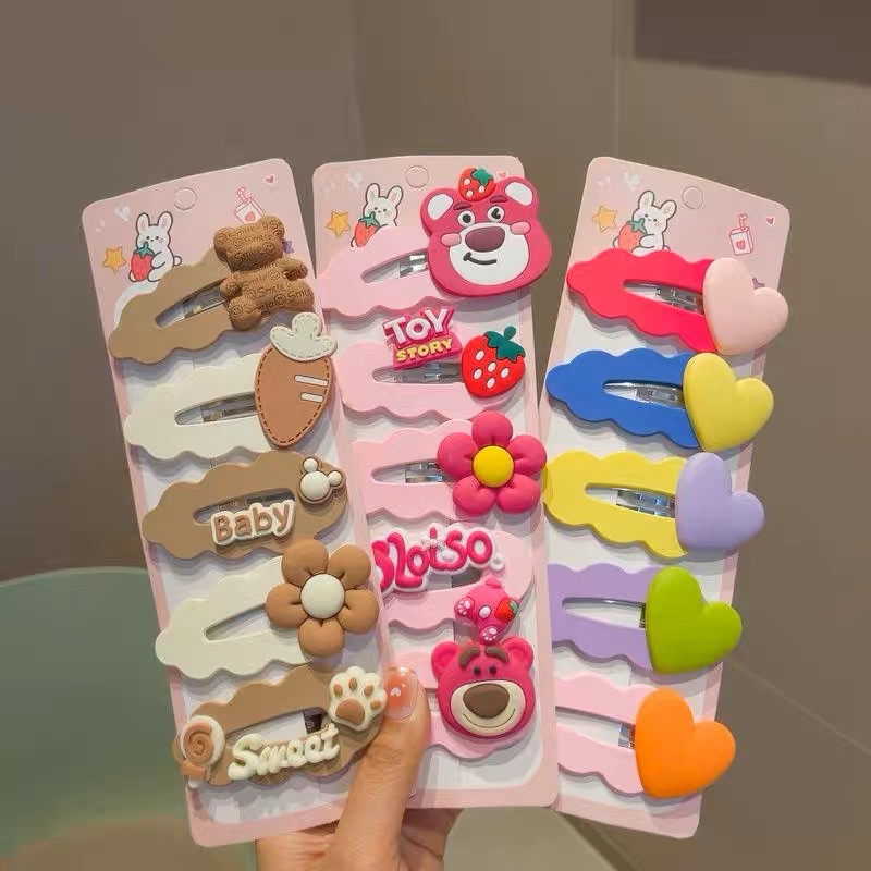 Set 5 Kẹp Tóc Mái Ngang Hình Gấu , Combo 5 Kep Tóc Hình Thú Cho Bé Dễ Thương Thời Trang Mùa Hè