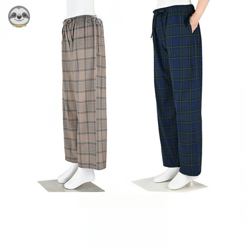 Quần pyjama kẻ sọc flannel phong cách Nhật Bản Muji, dành cho cả nam và nữ, làm từ vải cotton nguyên chất