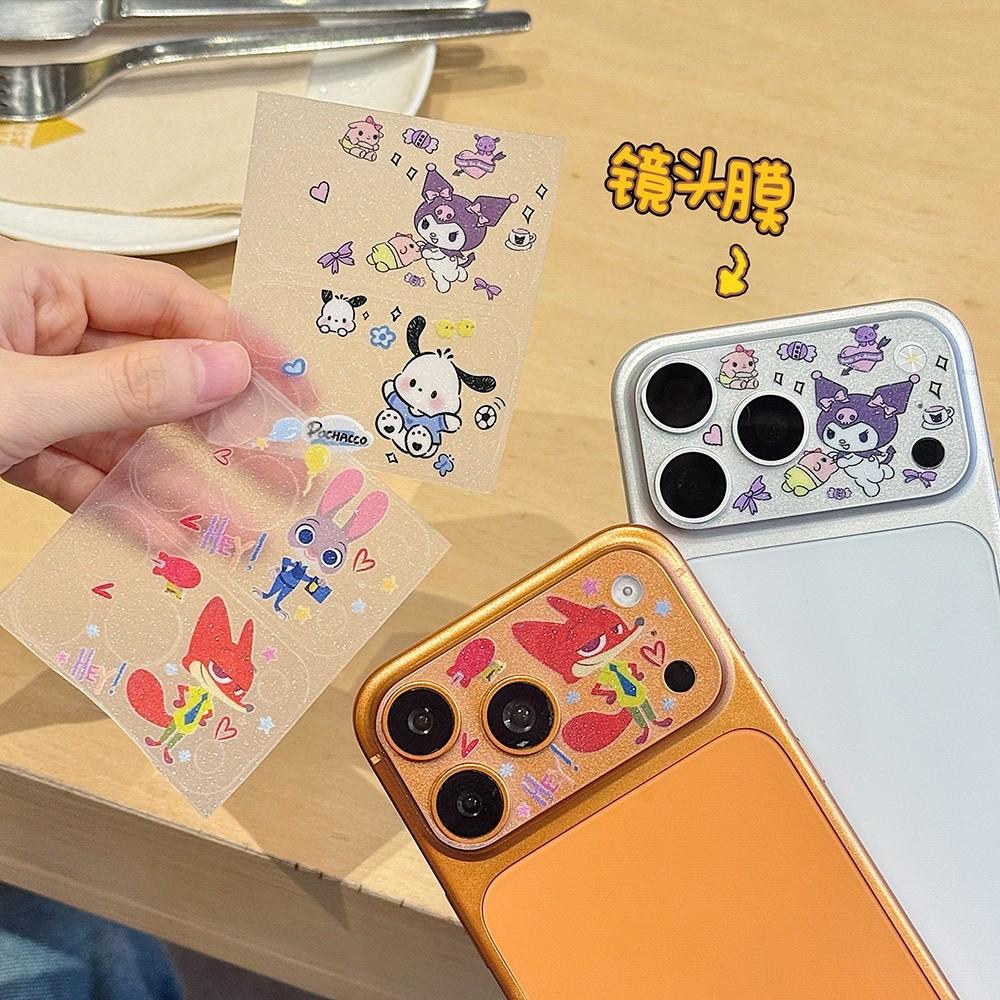 Siêu Mỏng Gấu Ngôi Sao Người Hoạt Hình Mèo Rỗng Ra Lấp Lánh Miếng Dán Cho iPhone 17 Pro Max 17 Pro Phim Mềm Ống Kính Đế Miếng