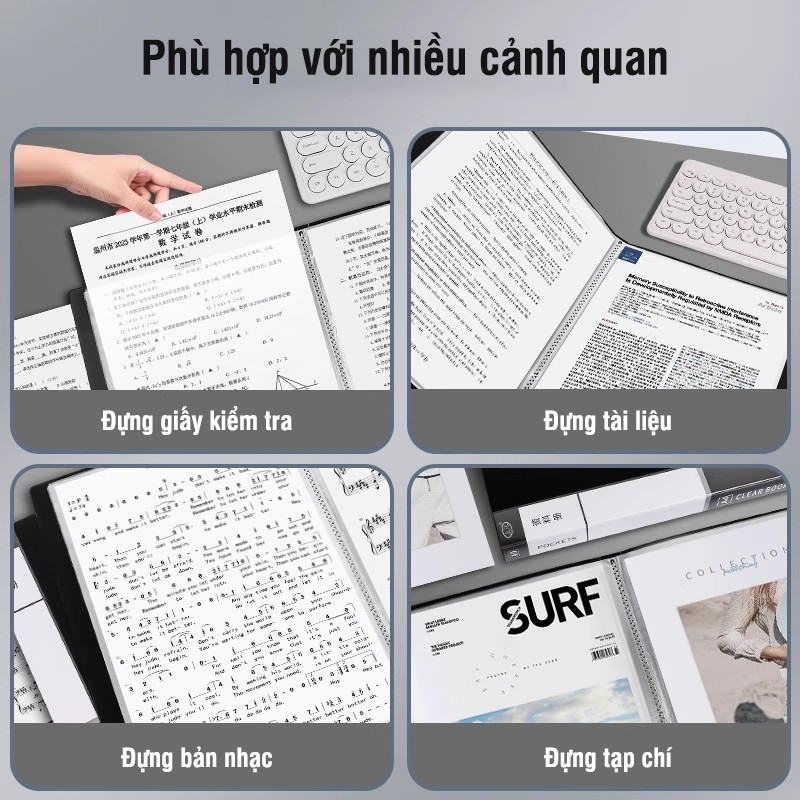 Sổ tài liệu A4 nhiều ngăn, chất liệu PP cao cấp, hộp đựng tài liệu học tập, bài thi, bản nhạc.