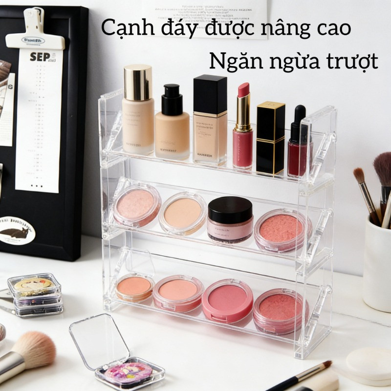Hộp Đựng Mỹ Phẩm 3 Tầng PS Cao Cấp - Trong Suốt Sang Trọng, Xếp Chồng Đa Năng, Dung Tích Lớn Cho Bàn Trang Điểm Gọn Gàng