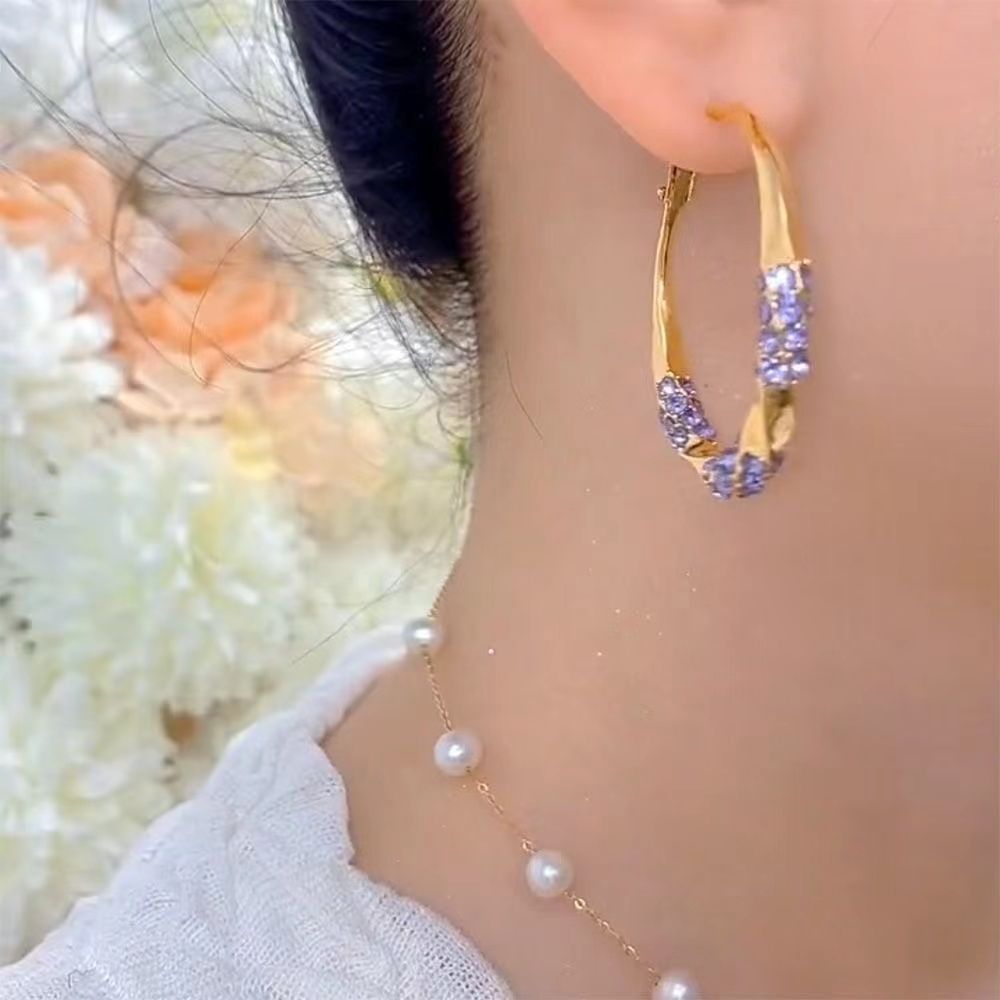 Bông tai zircon màu tím cao cấp - Phù hợp phụ nữ tinh tế và thanh lịch