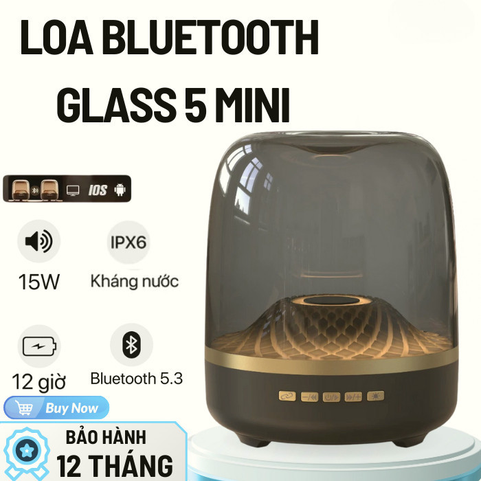 Loa Bluetooth GLASS-5 Speaker Siêu bass HIFI 128 màu, PinTTrâu15H,  siêu bass loa bluetooth bass mạnh pin trâu