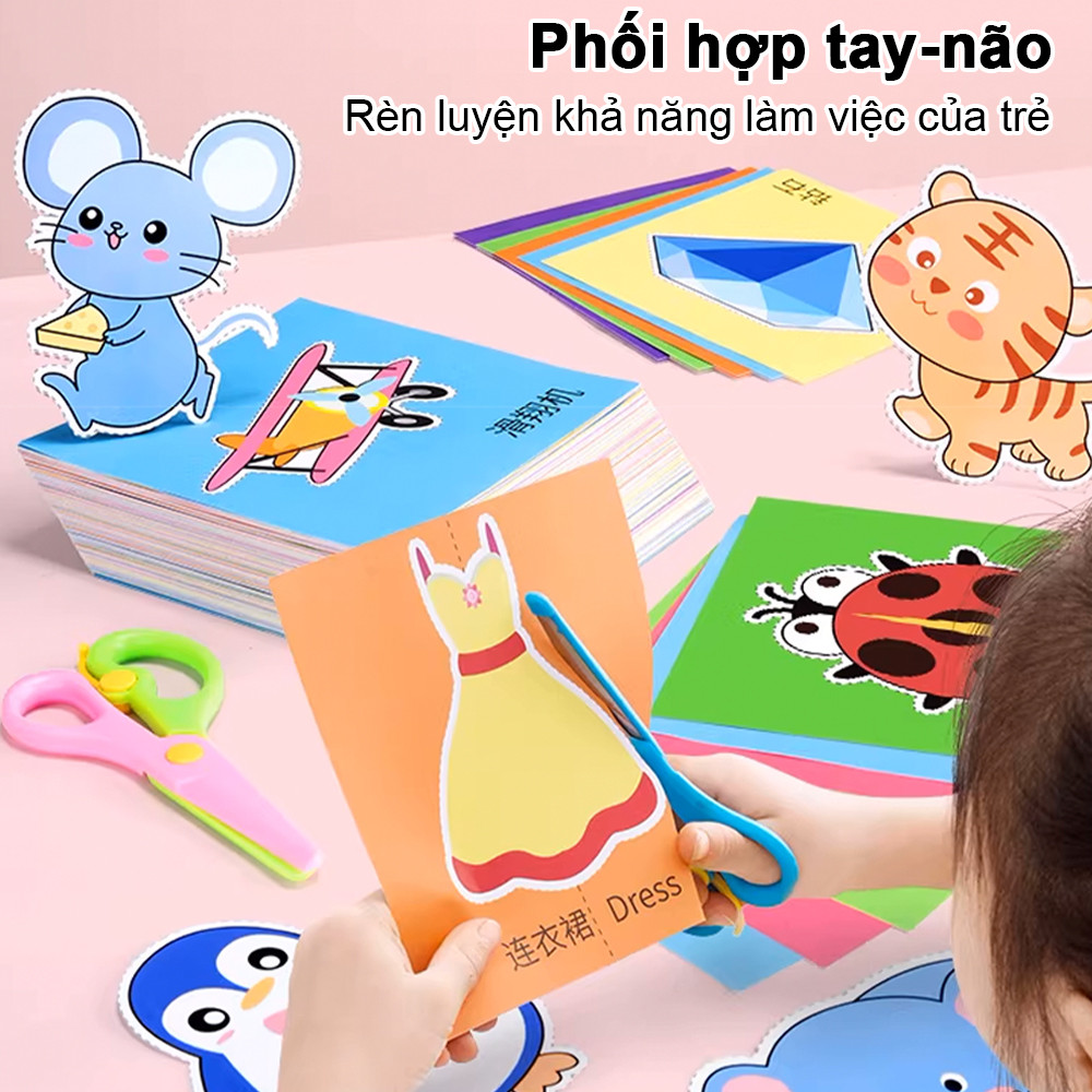 180/200 hình cắt giấy động vật nhiều màu sắc kèm kéo thép không gỉ có lưỡi an toàn để tự làm đồ thủ công