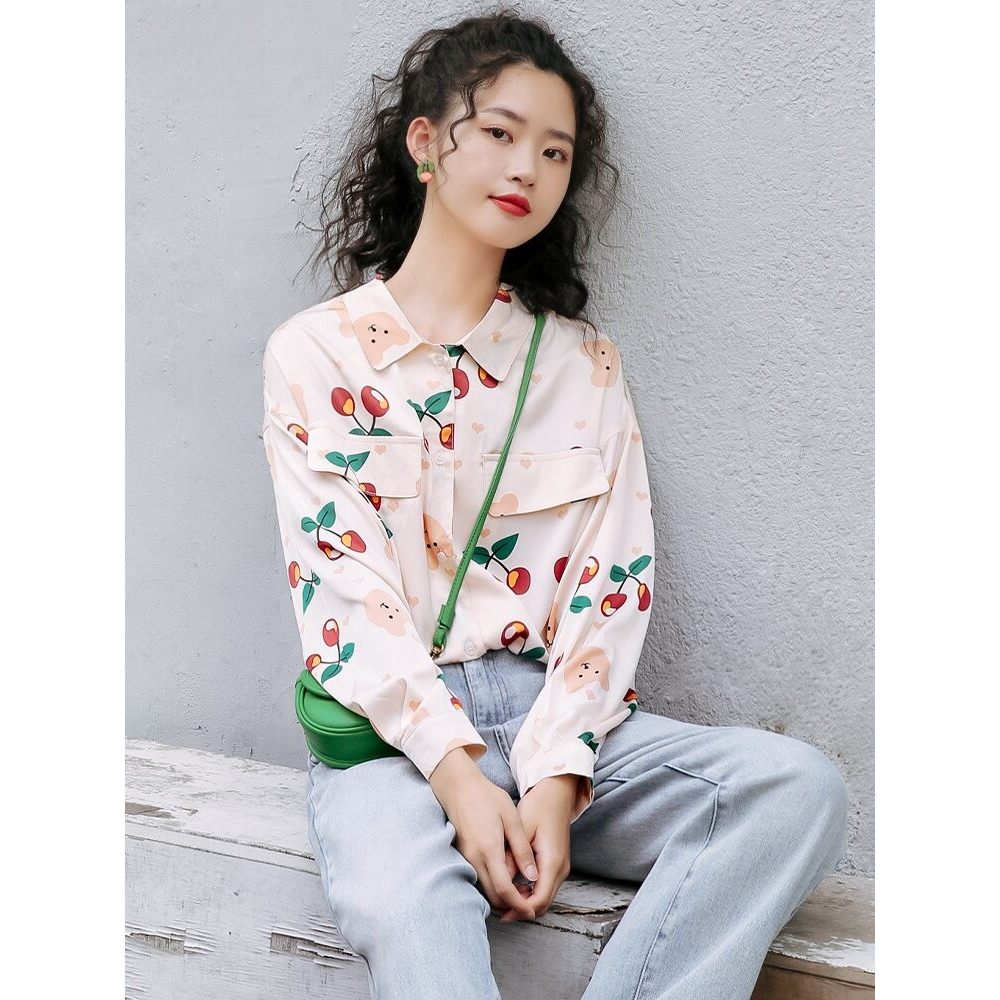 Mutu Áo sơ mi voan hoa nữ phong cách retro Hồng Kông thu đông thời trang