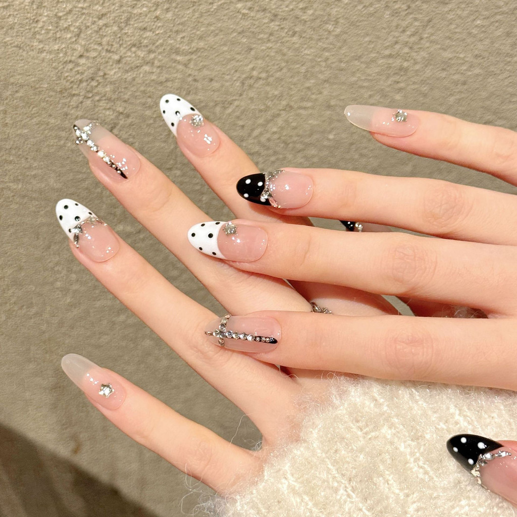 10 Chiếc Chấm Bi Bấm Trên Móng Tay Có Kim Cương Giả Hình Bầu Dục Vừa Giả Móng Tay Ngọt Ngào Phong Cách Thoáng Mát Nhân Tạo Đầu Móng Tay
