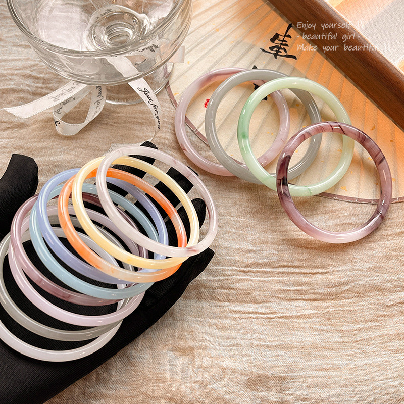 Vòng tay kính giả chalcedony nữ có khô hoa hồng và jingle - Style Trung Quốc mới lạ