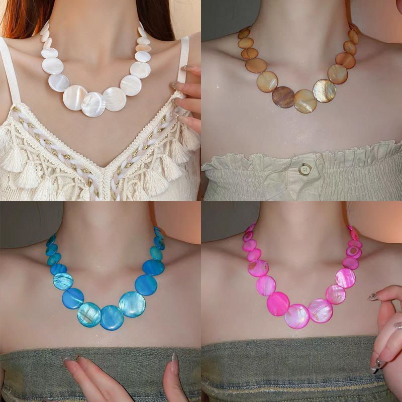 Vòng Cổ Vỏ Tròn Tự Nhiên Hàn Quốc Thiết Kế Niche Dây Xích Xương Đòn Mùa Hè Phụ Kiện Bên Biển Cho Nữ