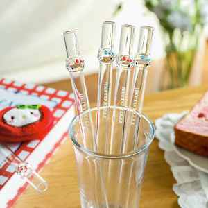 Mới Nhật Bản Dễ Thương Ba Chiều Mèo Mèo Ống Hút Thủy Tinh Trong Suốt Sữa Uống Thủy Tinh Ống Hút Ống Thẳng C8KN
