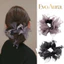 Thanh Lịch Phong Cách Pháp Lưới Nơ Tóc Sang Trọng Pha Lê Mặt Dây Chuyền Scrunchies Người Nổi Tiếng Vuốt Kẹp