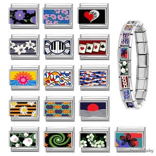 2026 Sáng Tạo Nhiều Màu Sắc Hoa Văn Sun Daisy Piano Đỏ Poker Ý Quyến Rũ Liên Kết Phù Hợp Với 9 Mm Thép Không Gỉ Vòng Tay DIY Làm Trang Sức