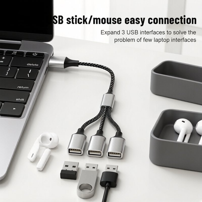 cáp chia cổng typec cho xe vinfast vf3 ra 2 3 cổng usb vỏ nhôm dây dù 5v 2a camera xe điện thoại