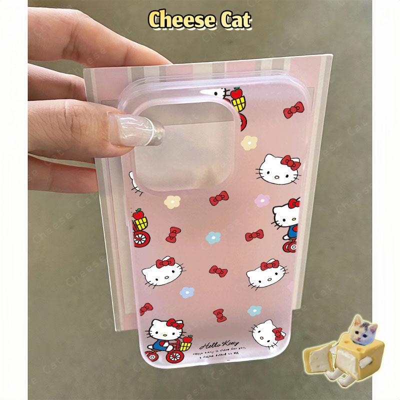 Nơ đỏ và Kitty Ốp điện thoại màu hồng mờ cho iPhone 15 16 11 12 13 14 17 Pro Max 7 Plus XR Xs Max