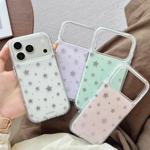 Ốp lưng cứng mờ Tương thích với iPhone 13 14 14Pro 14ProMax 15 15Pro 15ProMax 16 16Pro 16ProMax 17 17Pro 17ProMax Ốp lưng họa tiết ngôi sao mạ vàng