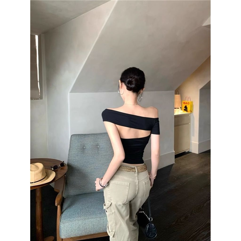 Milyfashion Áo Croptop Y2K Retro Cổ Quay Tay Ngắn Form Slim, Phối Lưng Rỗng Thích Hợp Mùa Hè