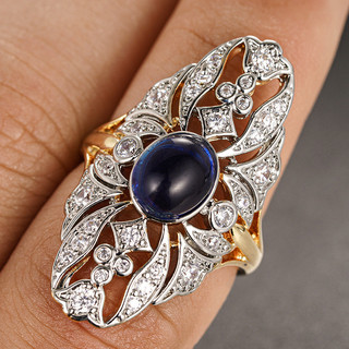 Châu Âu Mỹ ins Nhẫn Hình Học Sapphire Giả Phong Cách Mới Nữ