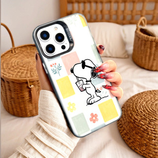Ốp Lưng Iphone Phim hoạt hình thời trang Cho Iphone 7 xs xr 11 12 13 14 15 16 Pro Max Plus SNOOPY Grid simple fashion