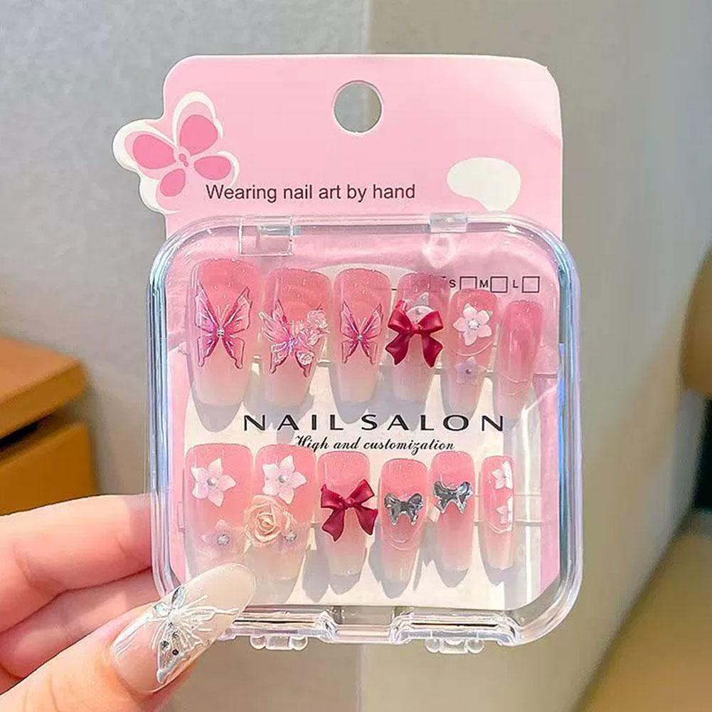 Móng tay giả dài kiểu Pháp hoạt hình dễ thương 10 móng cho trẻ em N6