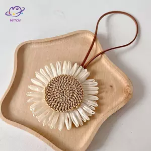 HFTOY Boho Dệt Hướng Dương Tên Stier Mặt Dây Chuyền Handmade Hoa Tên Thẻ Charm Túi Trang Trí Chống Mất Dấu Tên Móc Khóa Quyến Rũ ~