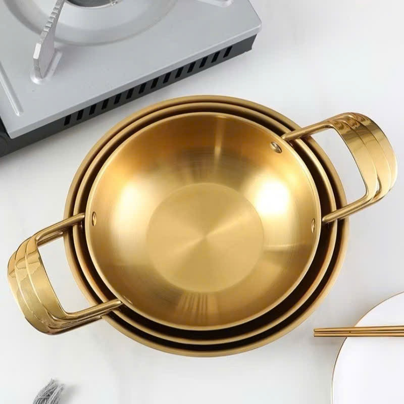 Nồi Lẩu, Mì Cay, Soup INOX Mạ Vàng,Chảo Nấu Ăn Mini 20cm Chảo Đáy Sâu Chống Dính Làm Nồi Lẩu Dùng Được Bếp Gas, Bếp Điện