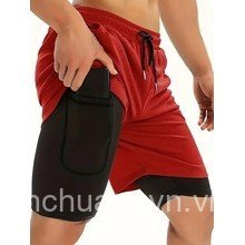 Quần short thể thao nam 2 trong 1, khô nhanh, thoáng khí cho chạy bộ và gym