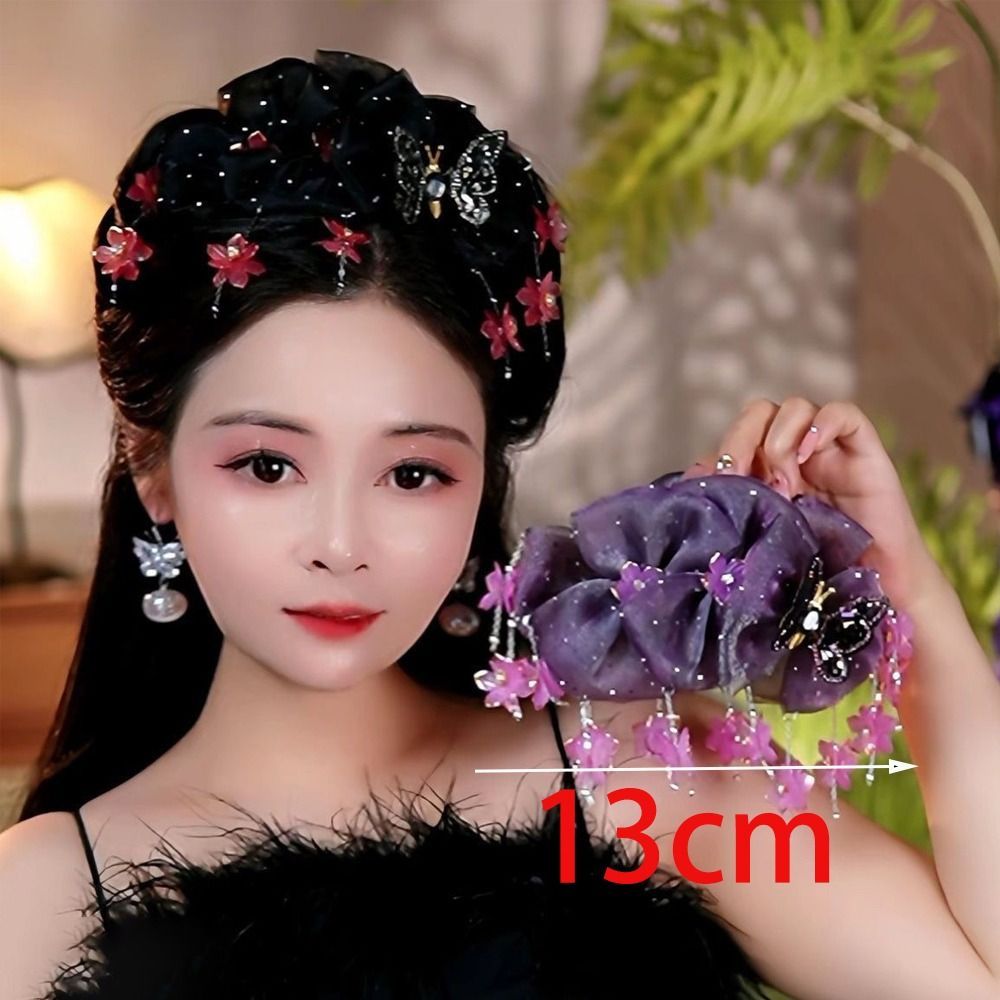 TRACEILLOIAN Nơ Tóc, Kẹp Cá Mập Thời Trang Lưới, Kẹp Cá Mập Phụ Kiện Tóc A Và B Mặt Bướm Hoa Tua Rua Tóc Vuốt