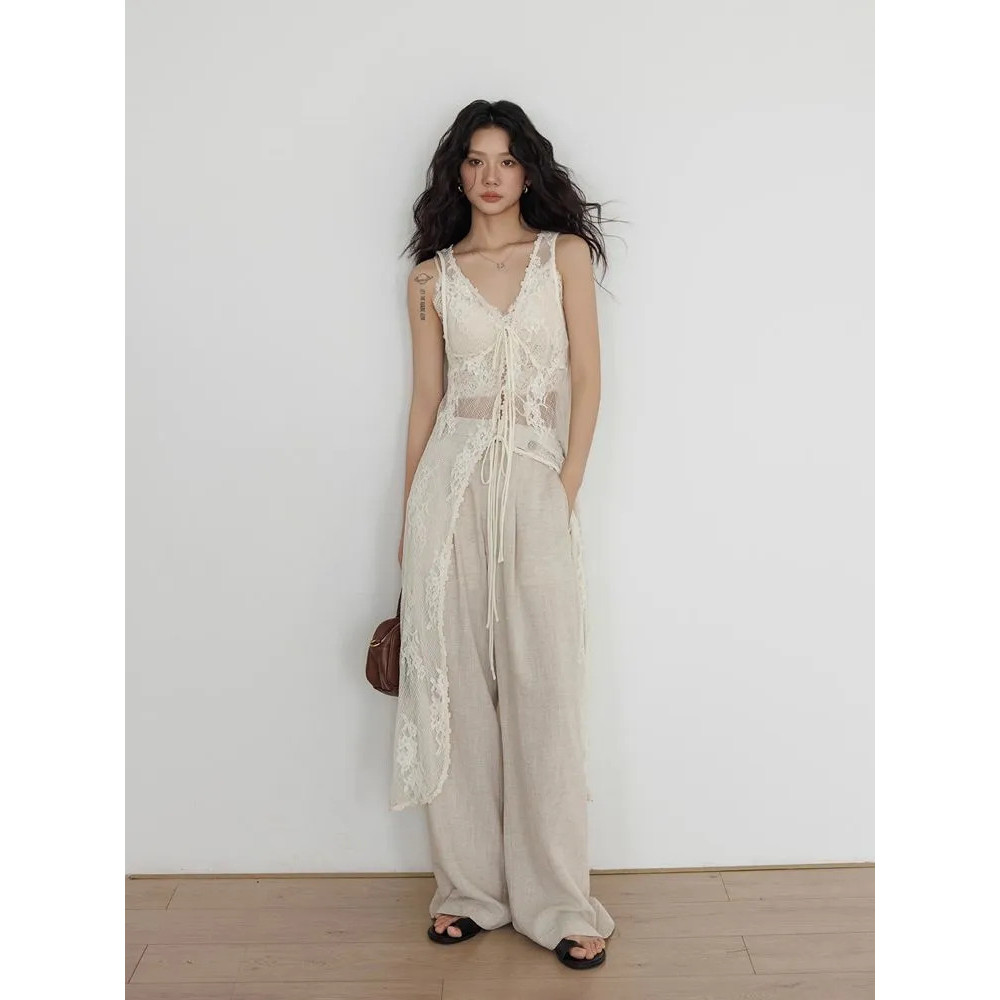 Milyfashion Ren Dài Sau Đầm Mùa Xuân Phong Cách Mới Lớp Tất Cả Trận Đấu Phối Ren Cardigan Du Lịch Kỳ Nghỉ
