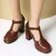 VNTMLH34-43 Kích Thước Lớn Retro Khắc Rỗng Mũi Tròn Dày Gót Giày T-Buckle Dây Đeo Sau Dây Thời Trang Phù Hợp Với Mary Jane Giày
