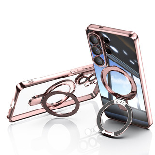 Giá đỡ mạ điện Vỏ điện thoại từ tính có màng ống kính thủy tinh cho Samsung Galaxy S26 S25 S24 Plus Ultra FE Edge Chống rơi Bảo vệ nút kim loại Vỏ đơn giản thời trang