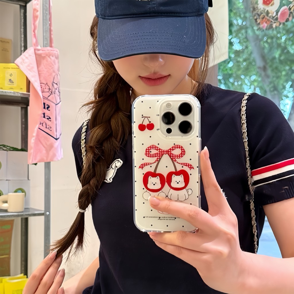 Dễ thương bo dot cherry head west heights áp dụng cho iphone 14/16 dễ thương 16promax vỏ điện thoại 15 mới 13