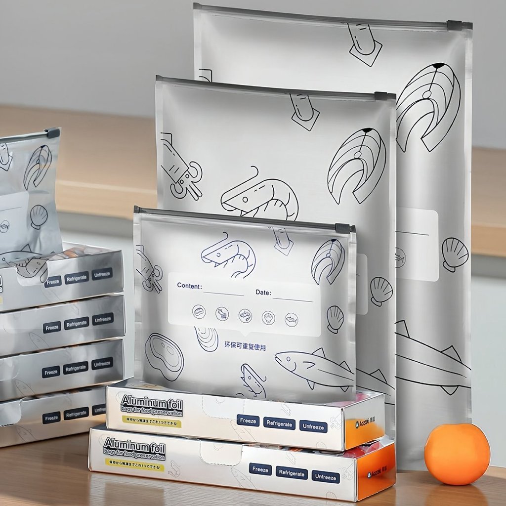 Set 10 Túi Giữ Tươi Thực Phẩm Có Khoá Kéo Bằng Lá Nhôm Dày Dặn Có Thể Tái Sử Dụng