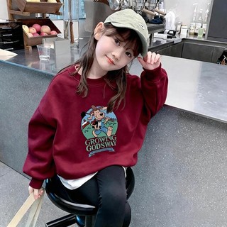 Áo sweatshirt cổ tròn mỏng, đơn giản, in hình hoạt hình anime dành cho bé gái, màu đỏ tía, thích hợp cho dịp năm mới.