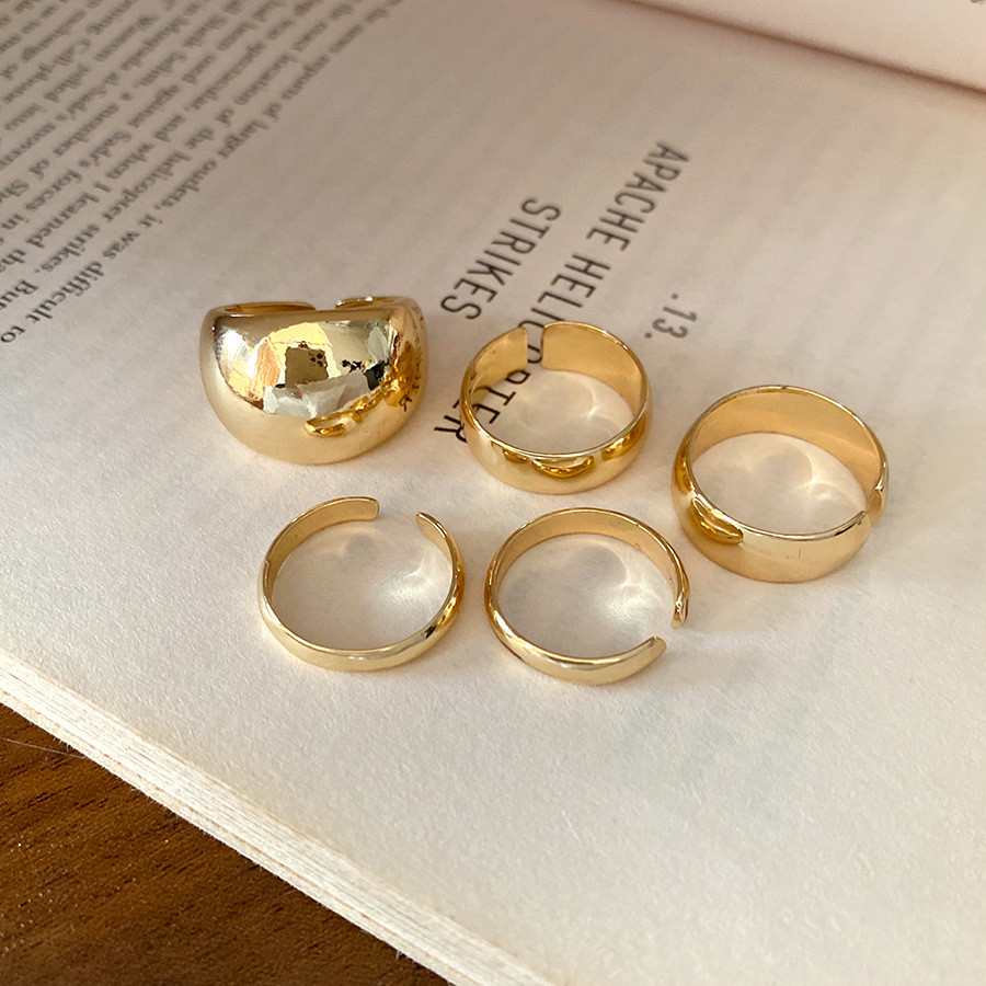 Bộ vòng cổ mở tròn 5 mảnh kim loại sáng bóng, thiết kế đơn giản, điều chỉnhsize dễ dàng - Trang sức sang trọng cho phụ nữ