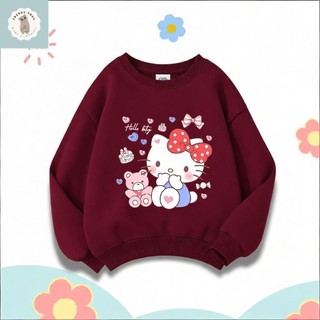 Áo nỉ cổ tròn mỏng nhẹ, dễ thương, thoải mái, in một mặt hình Hello Kitty của Sanrio dành cho bé gái.