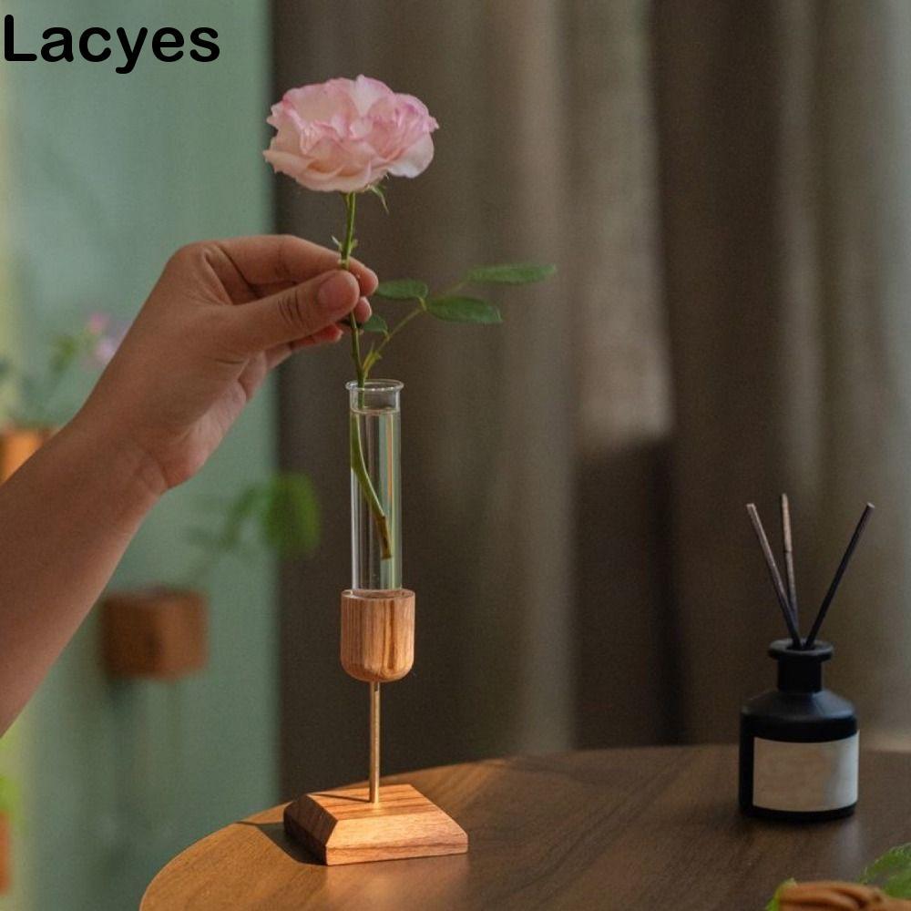 Bình hoa thủy tinh LACYES, Bình hoa thủy canh đế bằng gỗ sáng tạo, Trang trí nội thất độc đáo Tối giản Thanh lịch Giá đỡ hoa văn phòng
