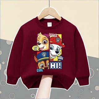 Áo nỉ dài tay cổ tròn thoải mái, in hình máy xúc cho bé trai, chủ đề Paw Patrol một mặt.
