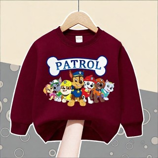 Áo nỉ dài tay cổ tròn thoải mái, in hình máy xúc cho bé trai, chủ đề Paw Patrol một mặt.