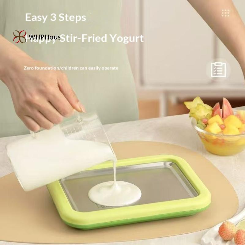 < WHPHous-t > Máy làm kem cuộn gia dụng Bánh Pudding sữa chua tự chế cho trẻ nhỏ bằng thép không gỉ Khuấy Khay đá chiên Máy chiên kem