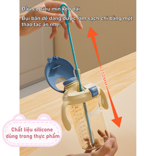 【BabyJoy】Bàn chải làm sạch ống hút silicon cực dài,Bộ hai chiếc,tay cầm chống trượt mềm dẻo