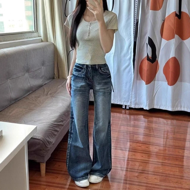 Quần Jean Retro Ống Rộng Cao Cấp, Thích Hợp Hàng Ngày