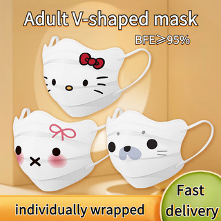 Mặt nạ phẳng/hình chữ V bảo vệ 3 lớp, in hình hoạt hình chú chó tình yêu KT, thời trang và đa năng