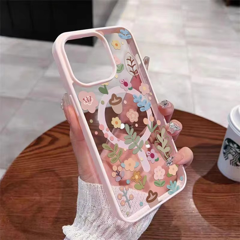 Sang Trọng Hoa Dễ Thương Cho Từ Tính Sạc Không Dây Trong Suốt Ốp lưng Samsung S25 Ultra S26 S25 S24 S23Plus FE Ốp Lưng Chống Sốc