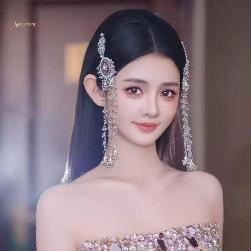 MUQV Cổ Điển Tím sel Pha Lê Thanh Lịch Phong Cách Dân Tộc Tóc Vòng Mũ Đội Đầu Retro Phong Cách Trung Hoa Kẹp Bên Đảng n