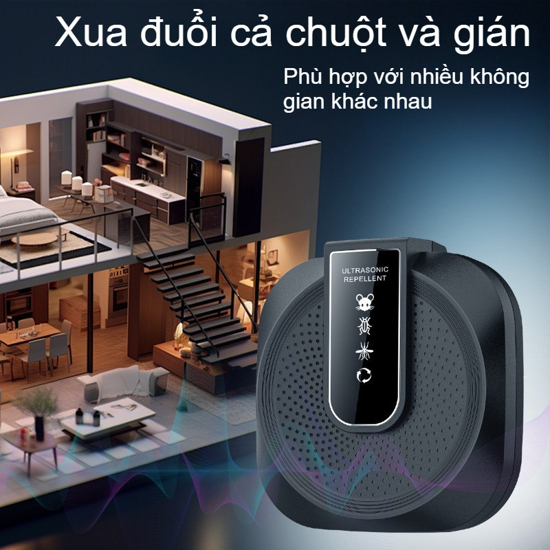 Máy Đuổi Chuột Siêu Âm Tần Số Cao Công Suất Lớn, Tự Động Đổi Tần Số, An Toàn Cho Gia Đình và Vật Nuôi