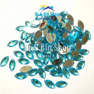 72 Viên Đá Kết Nhựa Lá Me 9x18mm Đính Kết Trang Phục Thời Trang, Làm Phụ Kiện Handmade