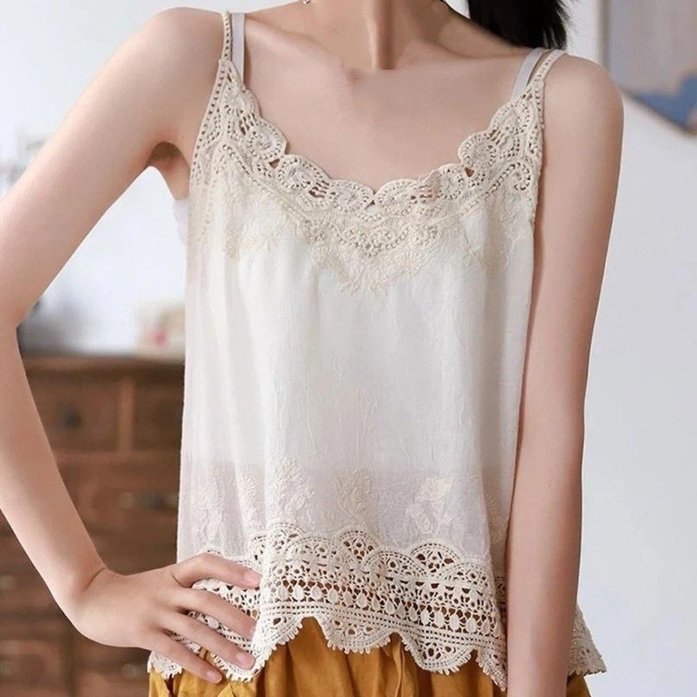 Áo Vest Phong Cách Bohemia CHIPHIVE, Mặc Đi Biển Mùa Hè Áo Viền Ren, Thanh Lịch Rời Cổ Chữ V Ngọt Ngào Không Tay Tiệc